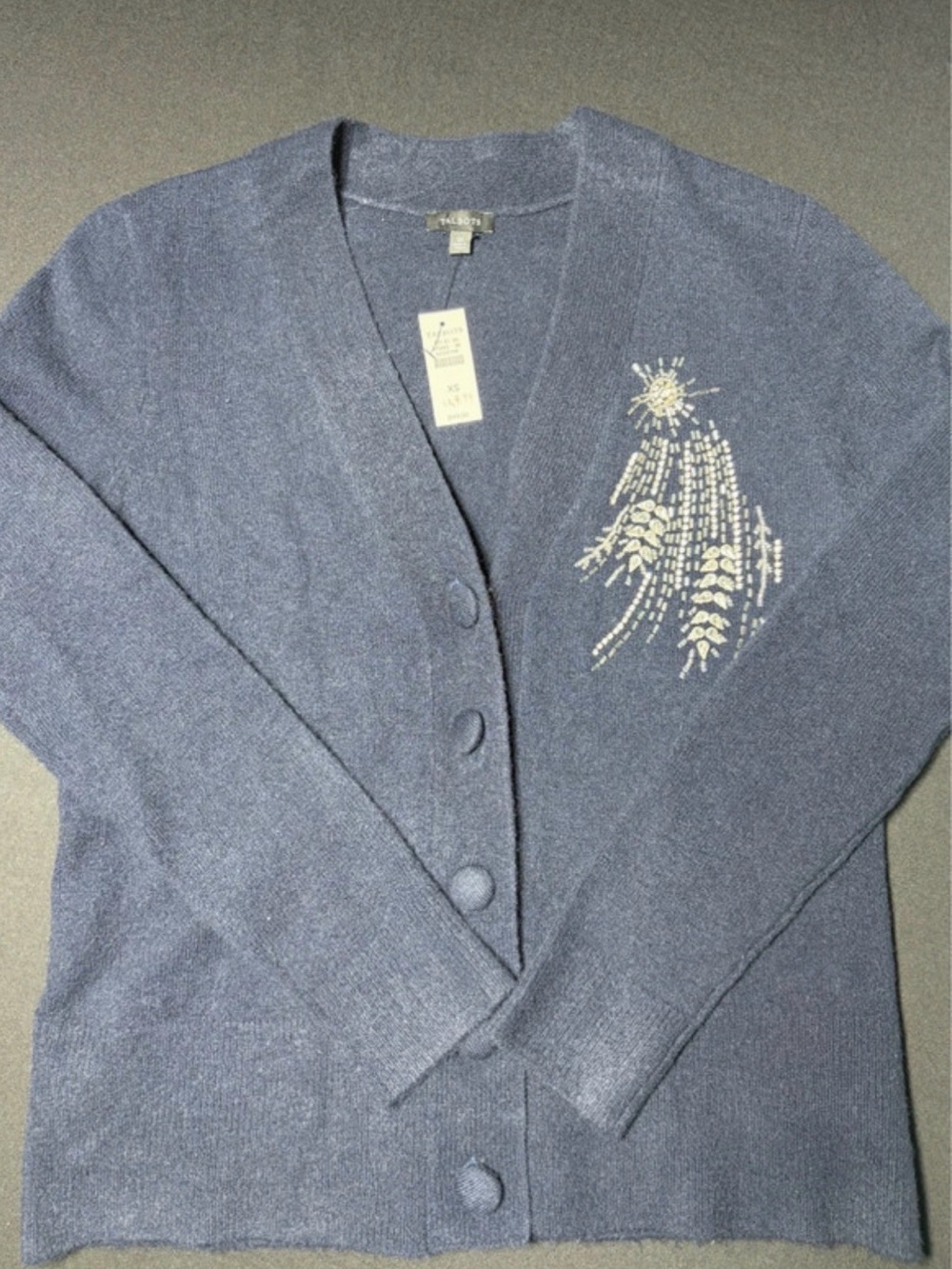 NWT Talbots women’s cardigan blue beaded rhinestone embellished size XS